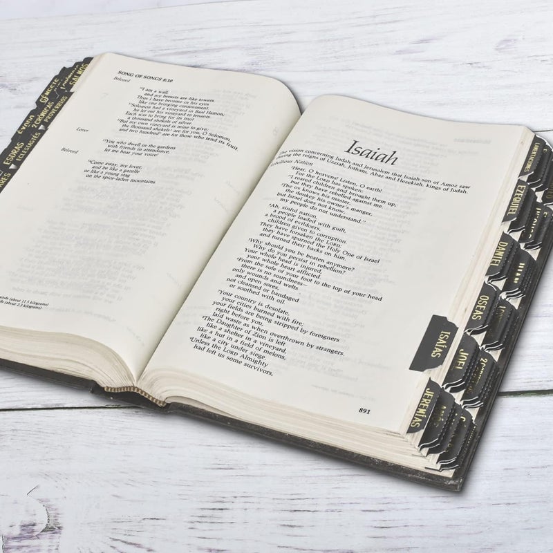 Cualfec Spanish Catholic Bible Index Tabs New & Old Testament Tabs Matte Laminated Floral Design, Bible Journaling Supplies - 122 Pcs (Black - Gold Foil) - Image 5